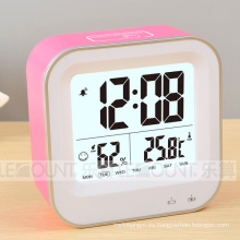 Reloj digital LCD recargable con temperatura y humedad